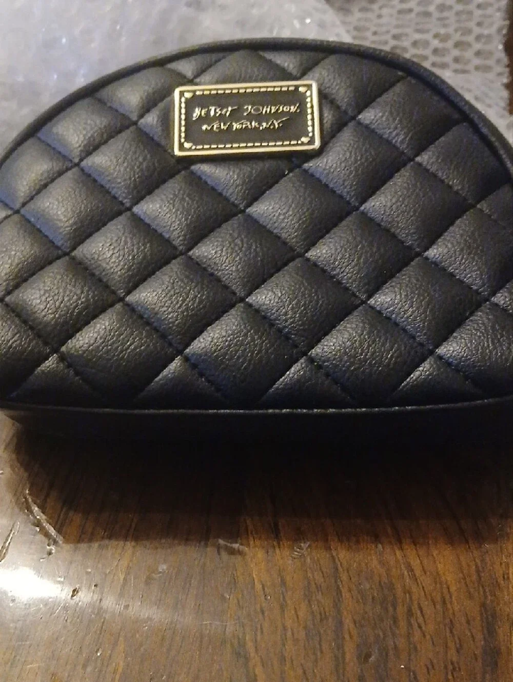 Betsey Johnson Quilted Black Dome Cosmetic Pouch